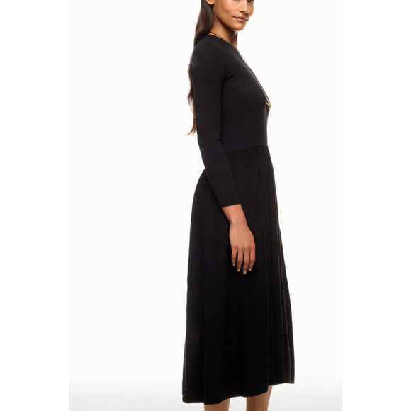 Thakoon Black Ribbed Knit Drop Waist Midi Dress LARGE Modest Designer Work $348 - Picture 2 of 10